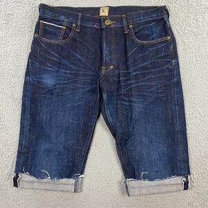 Prps Denim Shorts Mens 34 Selvedge Cut Off Raw Hem Jean Jorts Whiskers‎ Blue